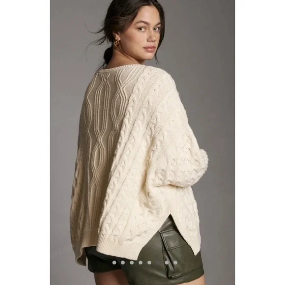 Anthropologie Maeve Oversized Cable Sweater Size XL Preppy Fisherman Academia - Picture 16 of 16